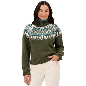 NWT Krimson Klover Fair Isle Wool Cashmere Helena Sweater Green Turtleneck S